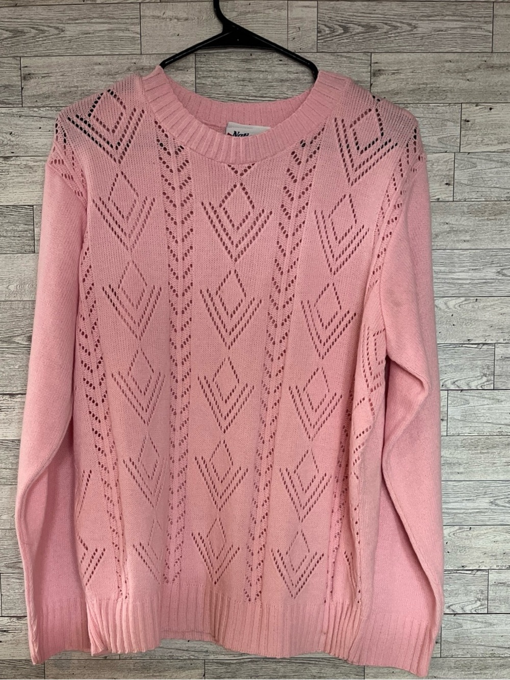 Vintage National Sweater Womens Size L Cable Knit Crew Neck Pullover Pink